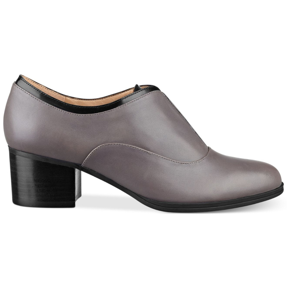 Leather Slip-On Oxford Chunk Heel Bootie Boots